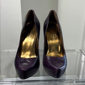 Jessica Simpson Purple Leather Pointed Toe Pumps with Gold Insole